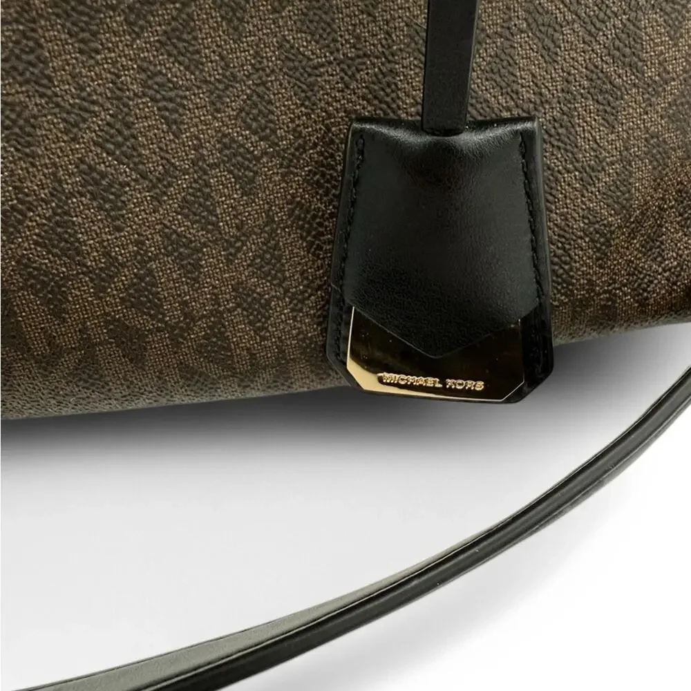 Michael Kors Hamilton Lock Tote Brown MK Monogram Leather Trim Large